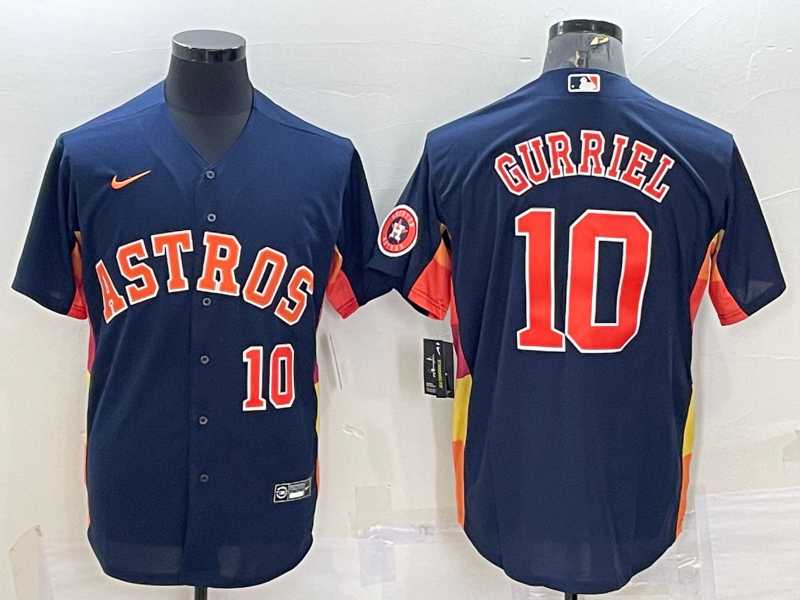Men%27s Houston Astros #10 Yuli Gurriel Number Navy Blue With Patch Stitched MLB Cool Base Nike Jersey
